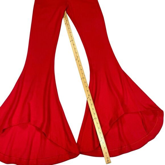 NBD Flare Pants Womens S Red Rose Shirley Temple High Rise Asymmetrical flared - Picture 12 of 15
